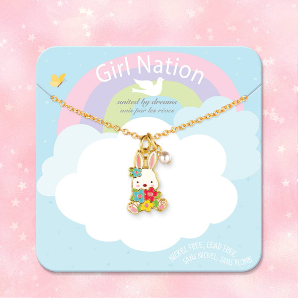 Girl Nation - Sweet Petite Necklace- Easter Bunny and Blooms