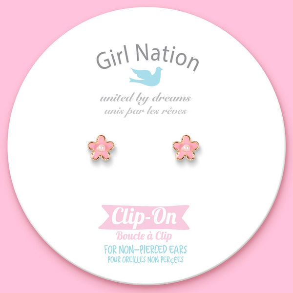 Girl Nation - CLIP ON Cutie Earrings- Pink Fancy Flower