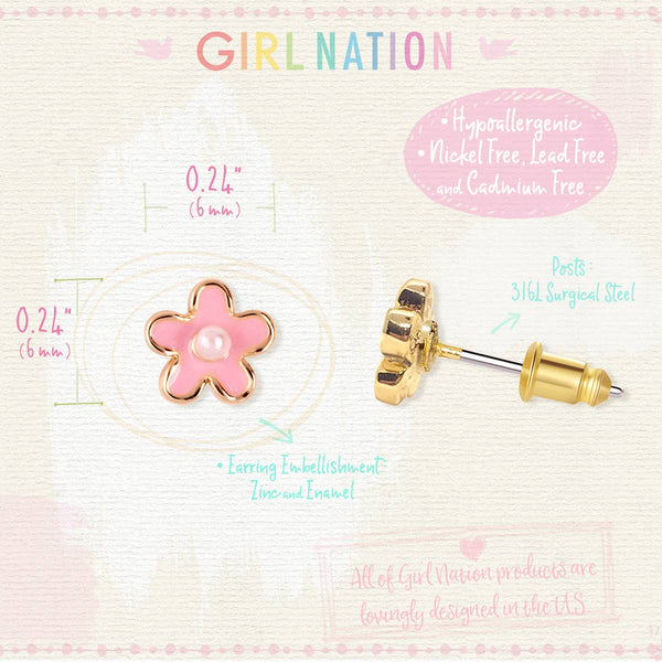 Girl Nation - Pink Fancy Flower Cutie Stud Earrings