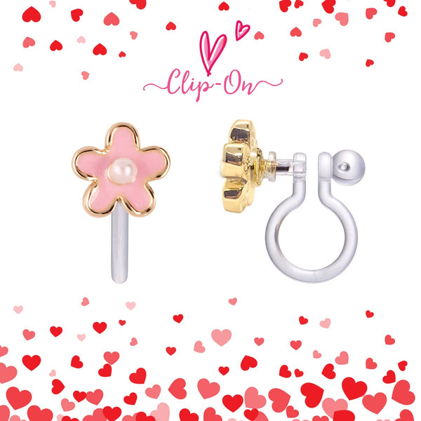 Girl Nation - CLIP ON Cutie Earrings- Pink Fancy Flower