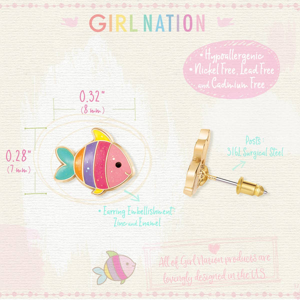 Girl Nation - Glitter Rainbow Fish Cutie Stud Earrings