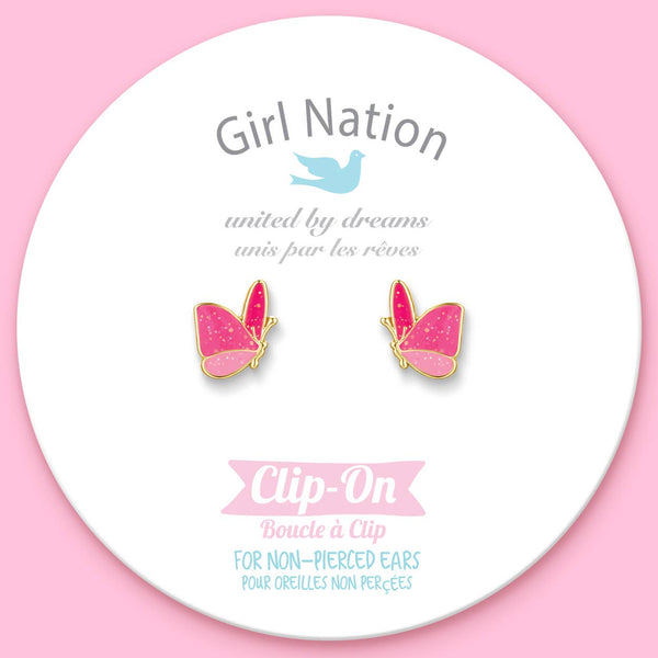 Girl Nation - CLIP ON Cutie Earrings- Glitter Butterfly