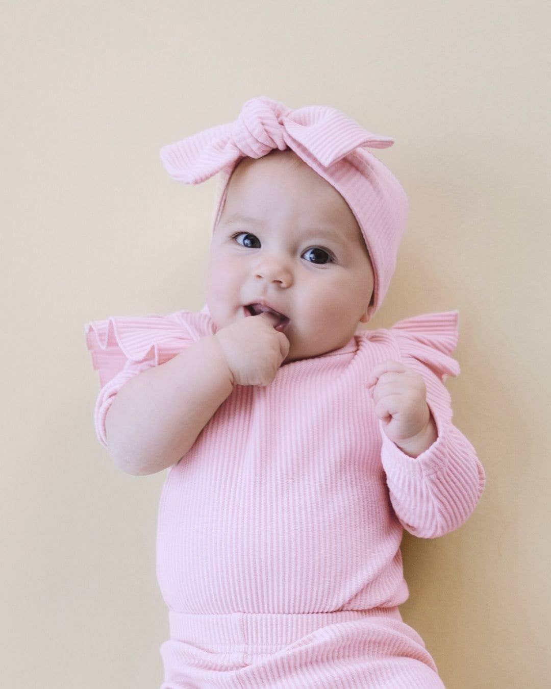 Lucky Panda Kids - Flutter Sleeve Baby Bodysuit | Pink