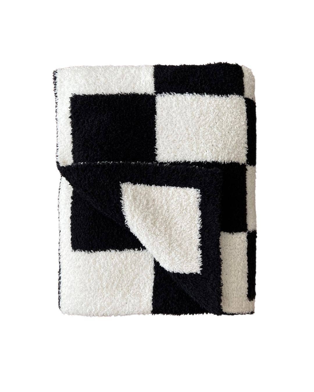 Lucky Panda Kids - Checkered Plush Blanket | Black