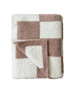 Lucky Panda Kids - Checkered Plush Blanket | Latte